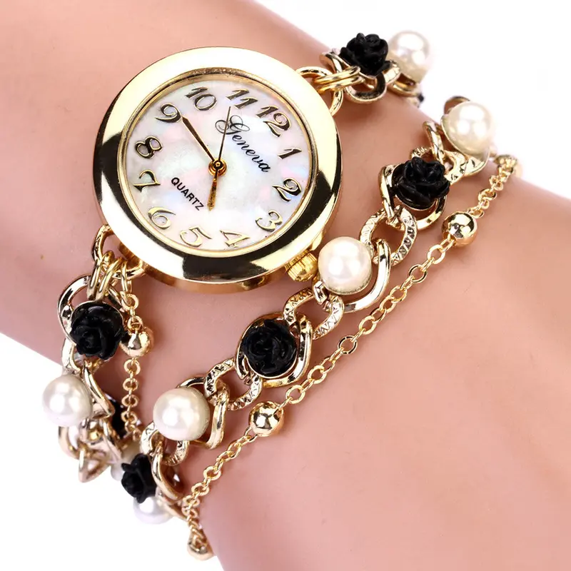 Luxury Bracelet Watches Women Casual Quartz Watch Rhinestone Pearl Ladies Dress Watches Chain Wristwatch Clock Gift 2