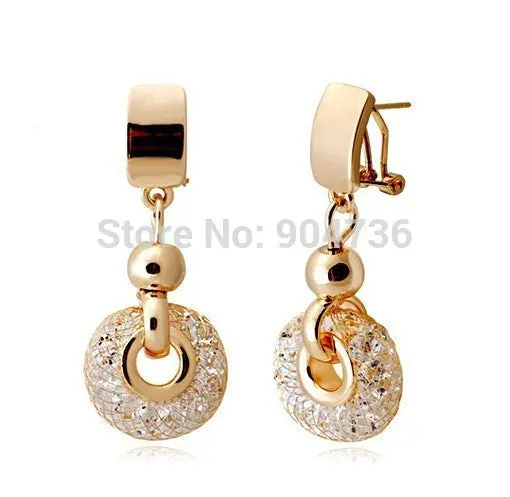 Luxury Catring 18K Rose Gold Champagne Wire Crystal Wedding Drop Earrings 1