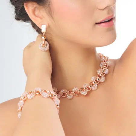 Luxury Catring 18K Rose Gold Rose Wire Crystal Necklace Earrings Bracelets Wedding Set 1