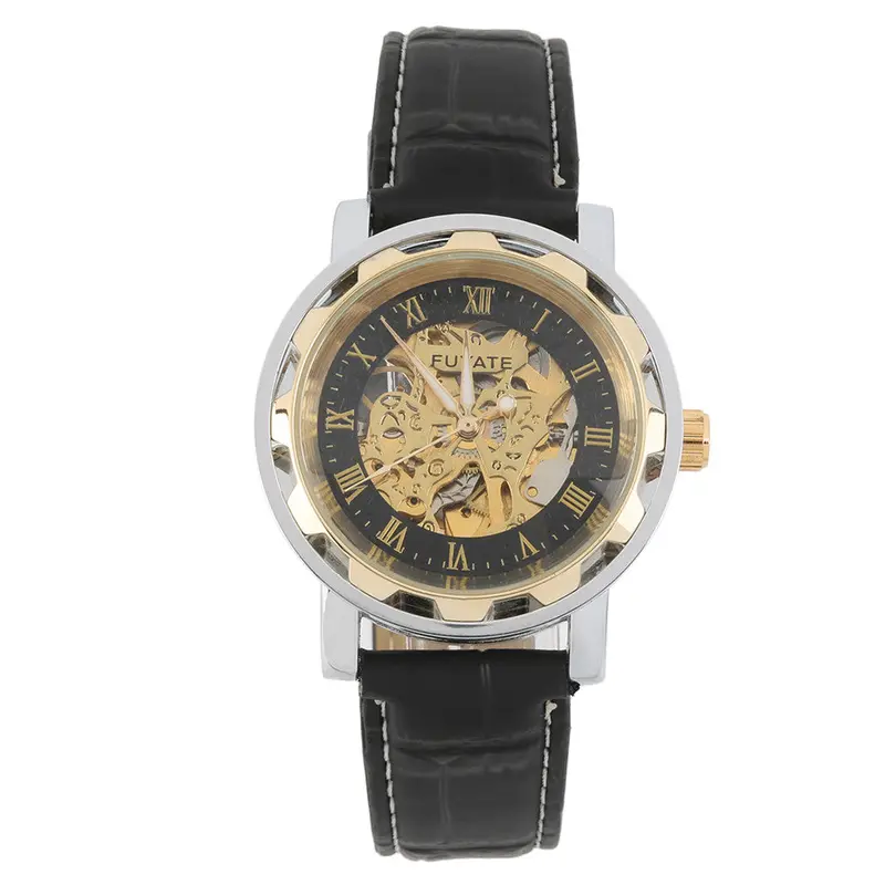 Luxury Classichollow Gold Dial Skeleton Leather Self-Winding Mechanical Sport Wrist Watch 1