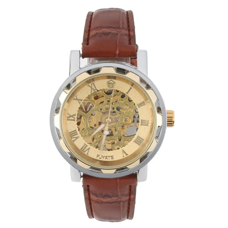 Luxury Classichollow Gold Dial Skeleton Leather Self-Winding Mechanical Sport Wrist Watch 2