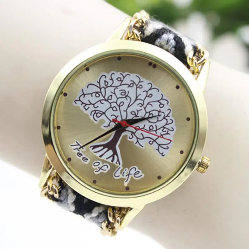 Luxury Dress Clock Women Watches Ladies Tree Of Life Pattern Bracelet Watch Knitting Dial Quartz Watch Dress Hours 7 Colors 1