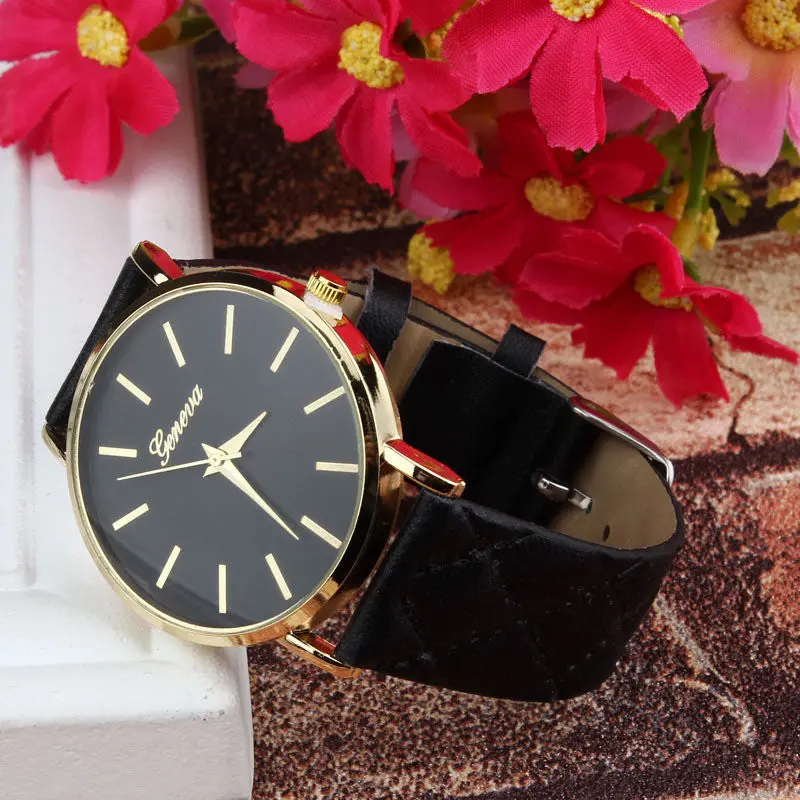 Luxury Faux Leather Geneva Watches Candy Color Quartz Watch S Women Men Reloj Relogio 1
