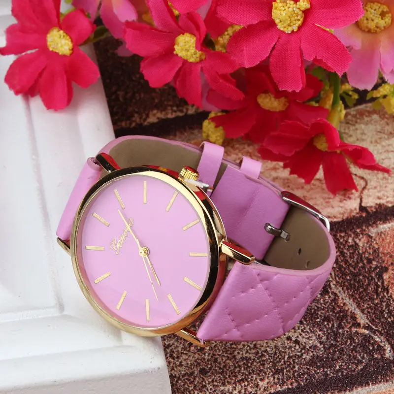 Luxury Faux Leather Geneva Watches Candy Color Quartz Watch S Women Men Reloj Relogio 5