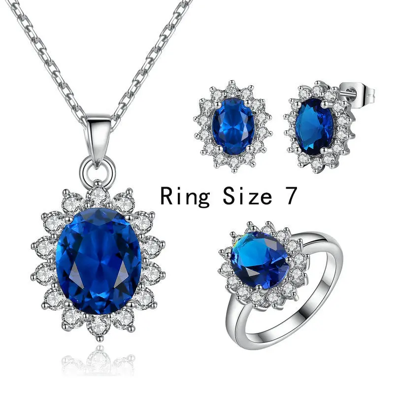 Luxury Gold Plated Blue Oval Cutting Flower Shape Big Sapphire Sets For Party H163 1