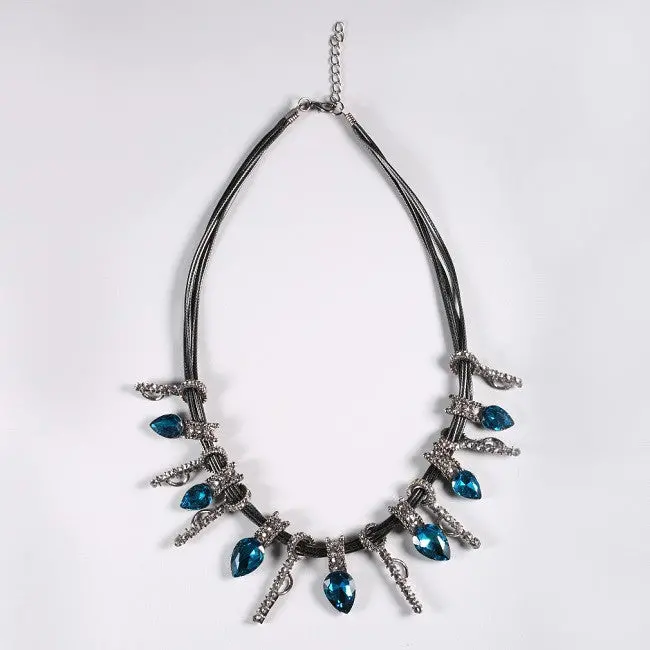 Luxury Gorgeous Vintage Blue Gray Rhinestone Bib Statet Chunky Necklaces Wedding Jewelry 1