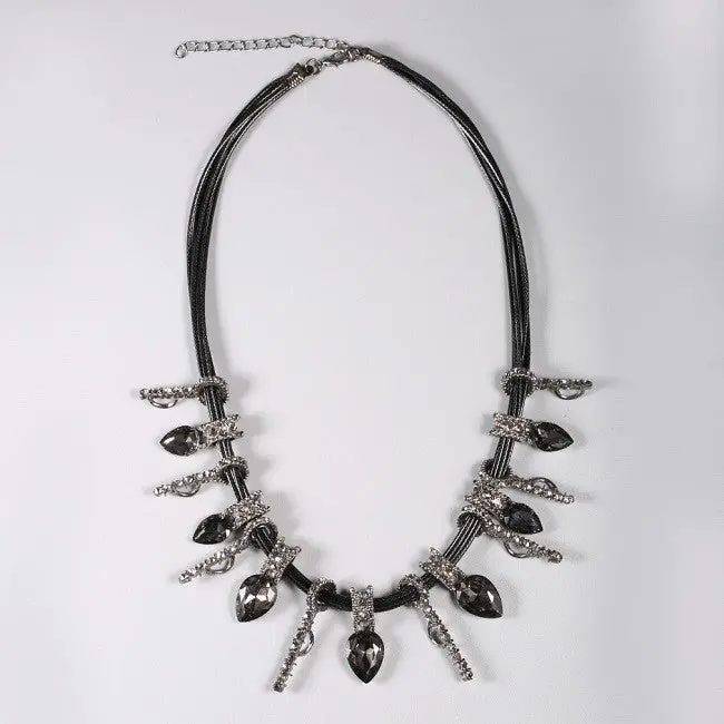 Luxury Gorgeous Vintage Blue Gray Rhinestone Bib Statet Chunky Necklaces Wedding Jewelry 2