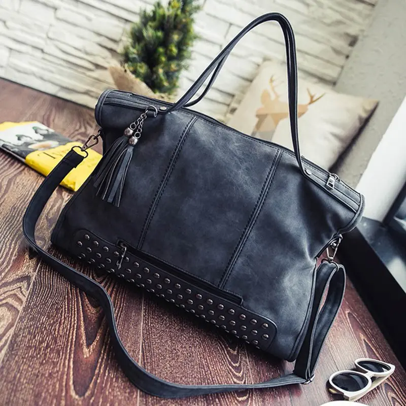 Luxury Handbags Women Bags Designer Rivet Crossbody Tassel Pu Leather Frosted Messenger Bags Large Capacity Bolsos Femenina 1