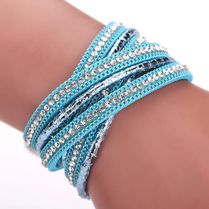 Luxury Leather Braid Crystal Magnetic Buckle Bracelet Wrist Strap Muiltilayer Women Rhinestone Bangles Fashion Jewelry Feminina 3