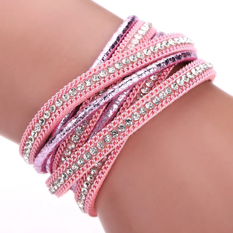 Luxury Leather Braid Crystal Magnetic Buckle Bracelet Wrist Strap Muiltilayer Women Rhinestone Bangles Fashion Jewelry Feminina 5
