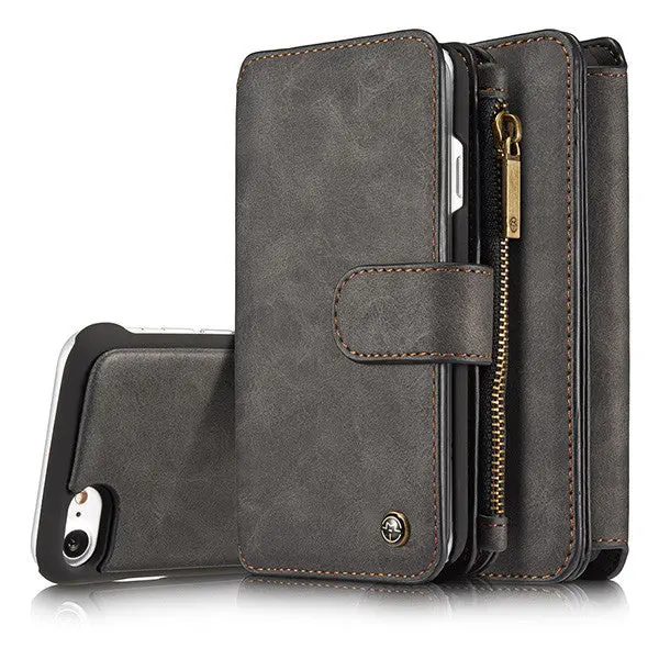 Luxury Leather Removable Zipper Wallet Cases Magnetic Flip Folio Card Hard Cover For Iphone 7 7 Plus Case 1