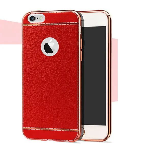 Luxury Lichee Shockproof Anti-Dirt Pu Leather + Electroplating Tpu Back Cover Case For Iphone 7 Plus 7 Phone Soft Case 1