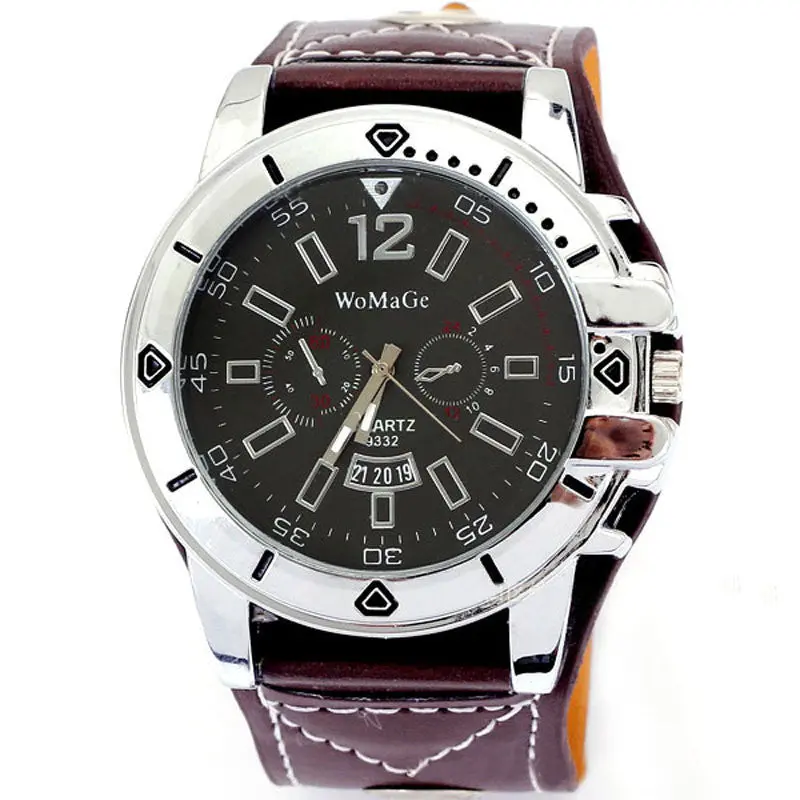 Luxury Men Watch Black Analog Sport Clocks Quartz Date Pu Leather Army Wrist Watch 1