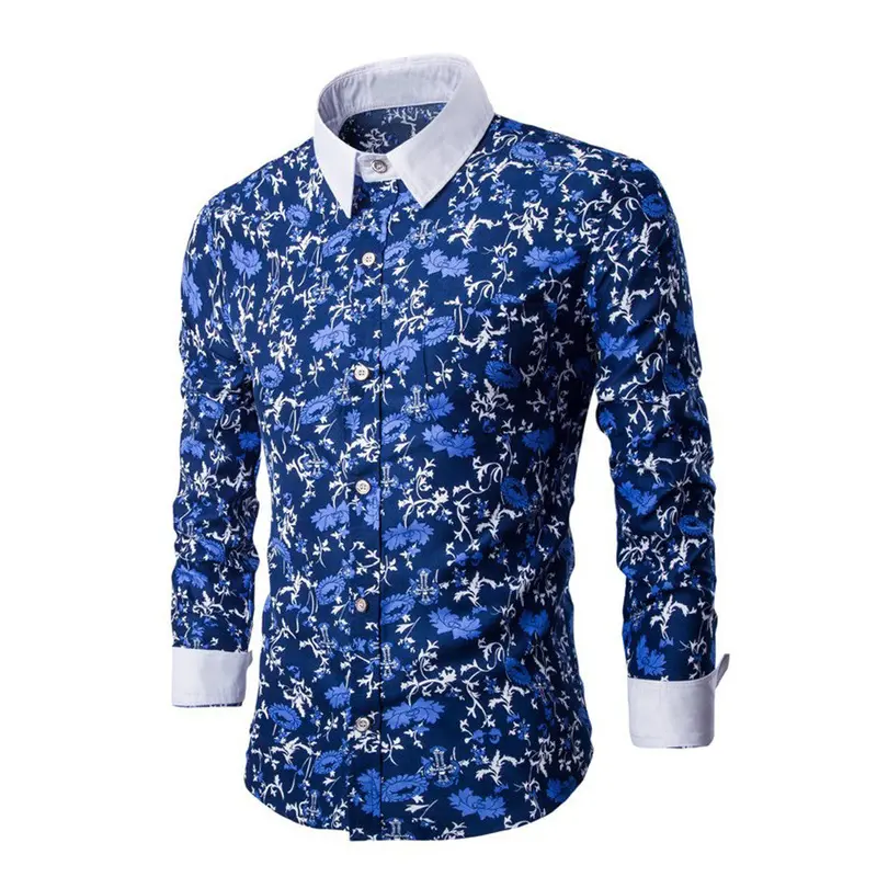 Luxury Men's Long Sleeve Slim Fit Shirt Fashion Casual Floral Pattern Slim Stylish Shirts Blouse Men Dress Shirts M,L,Xl,Xxl 1