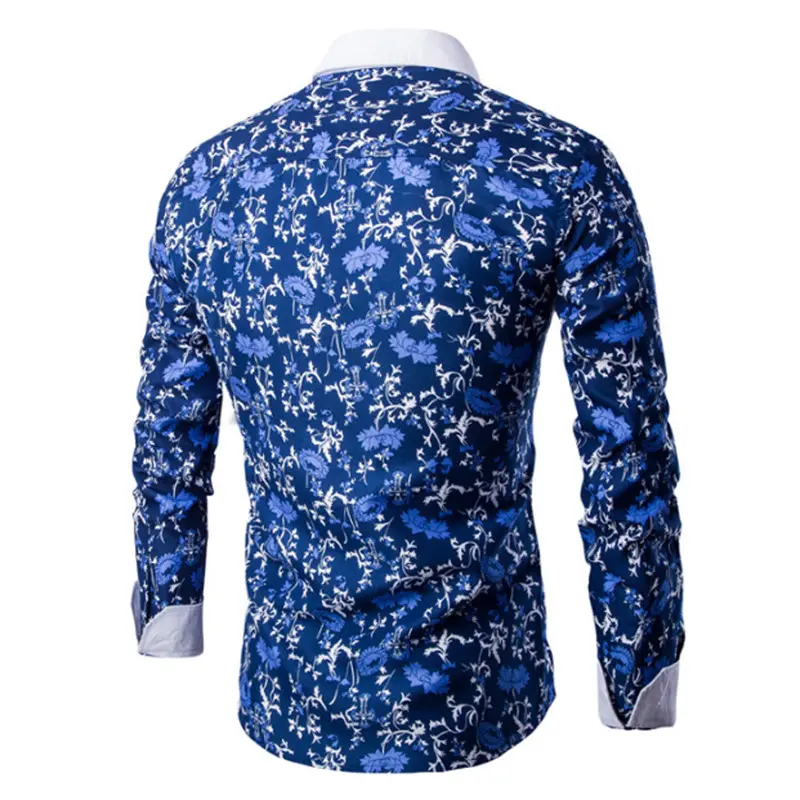 Luxury Men's Long Sleeve Slim Fit Shirt Fashion Casual Floral Pattern Slim Stylish Shirts Blouse Men Dress Shirts M,L,Xl,Xxl 2