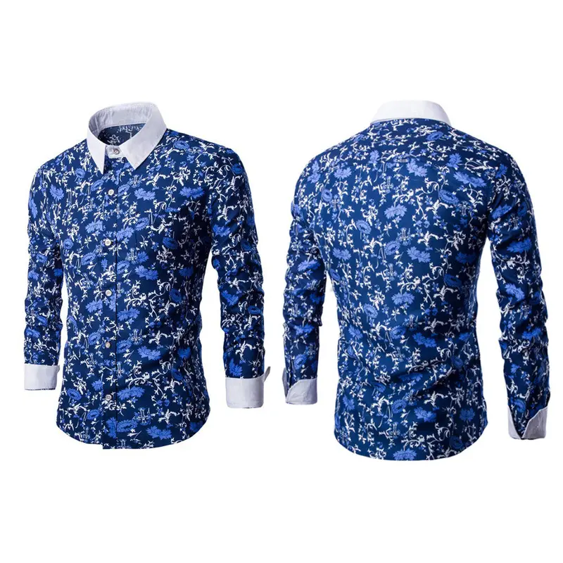 Luxury Men's Long Sleeve Slim Fit Shirt Fashion Casual Floral Pattern Slim Stylish Shirts Blouse Men Dress Shirts M,L,Xl,Xxl 3