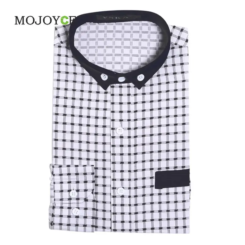 Luxury Mens Stylish Slim Fit Shirts Long Sleeve Formal Dress Shirt Plaid Print Shirts Blusas Brand Clothing Camisas 1