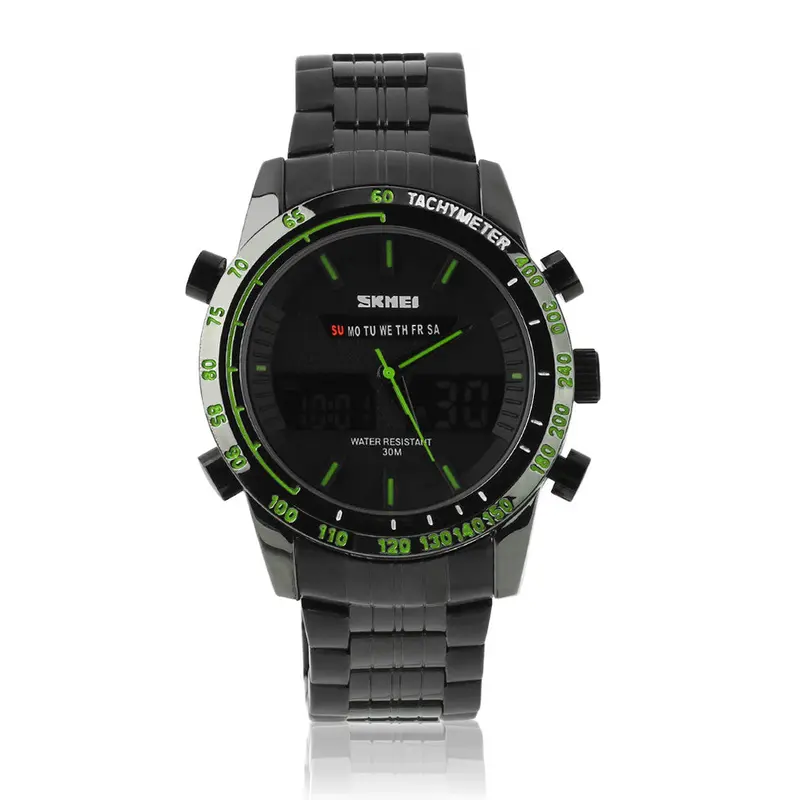 Luxury Multifunctional Quartz Led Analog Digital Sports Watch Stainless Steel Wristwatch 2