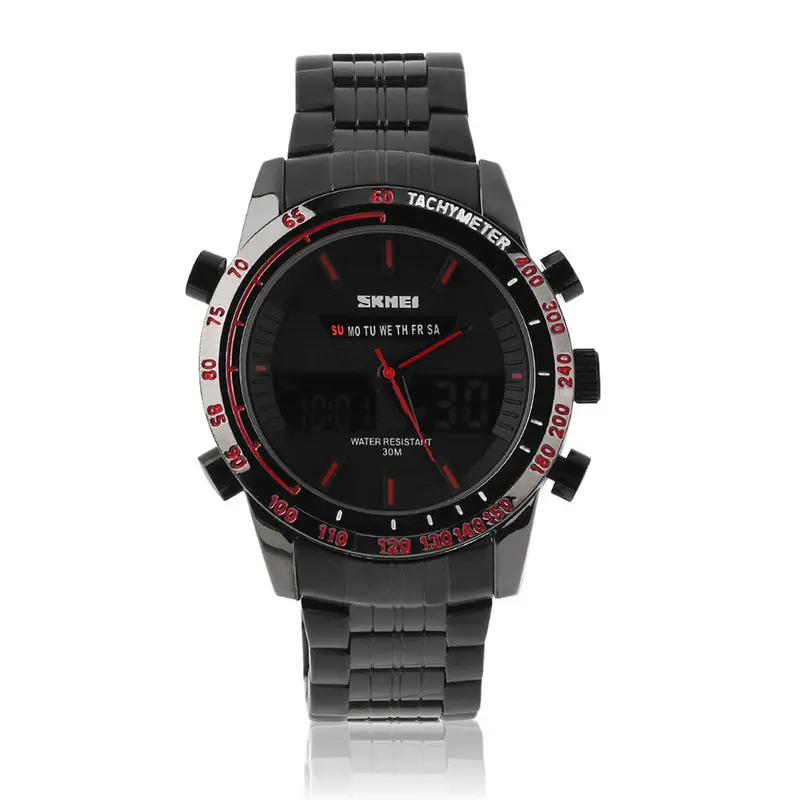 Luxury Multifunctional Quartz Led Analog Digital Sports Watch Stainless Steel Wristwatch 3