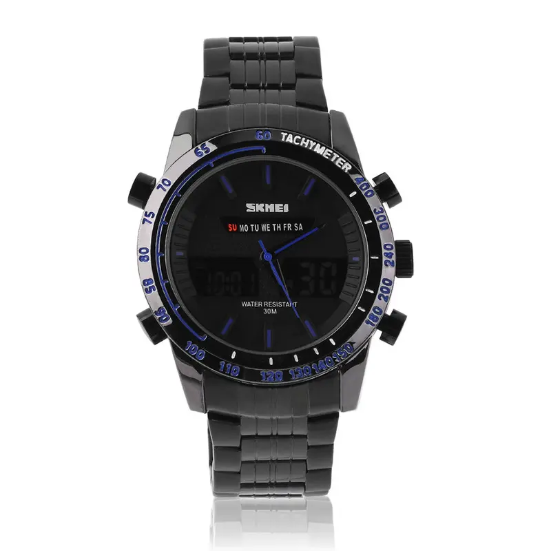 Luxury Multifunctional Quartz Led Analog Digital Sports Watch Stainless Steel Wristwatch 4