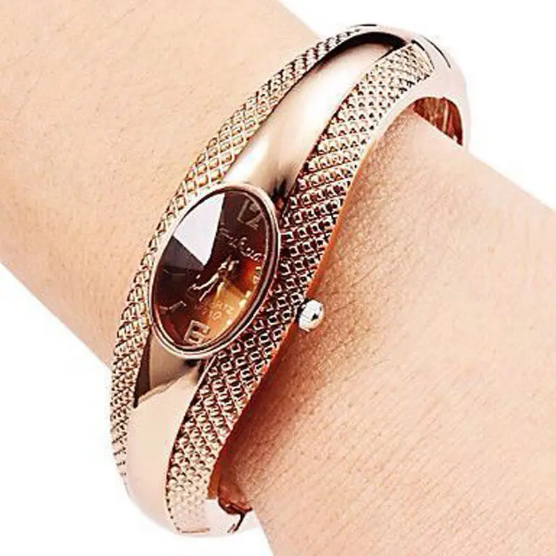 Luxury Quartz Watch Lady Cuff Bangle Bracelet Wristwatch Clock Watches Crystal Gold Relogio 1