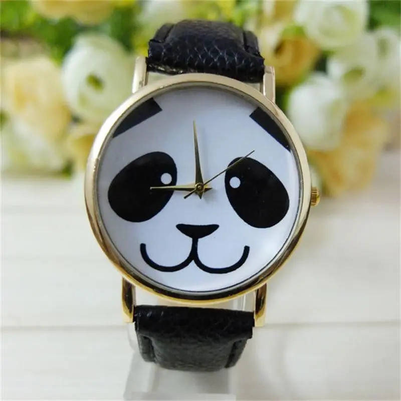 Luxury Quartz Watches Women Casual Dress Clocks Leather Strap Wristwatches Cute Panda Print Relojes Happy 1