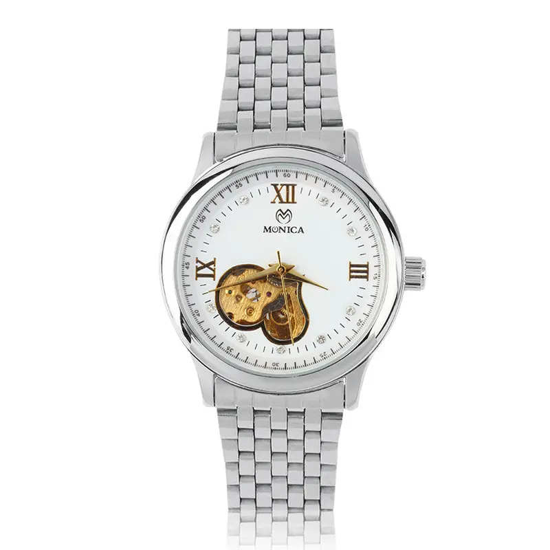 Luxury Round Casemechanical Analog Watch Metal Band Heart-Shaped Groove Vintage Relogio Masculino 1