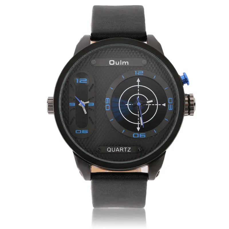 Luxury Unique Different Design Dual Time Big Round Dial Quartz Wristwatch 1