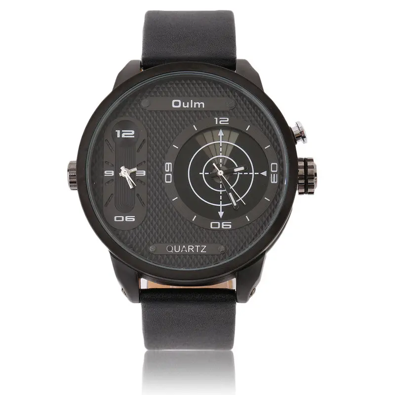 Luxury Unique Different Design Dual Time Big Round Dial Quartz Wristwatch 2