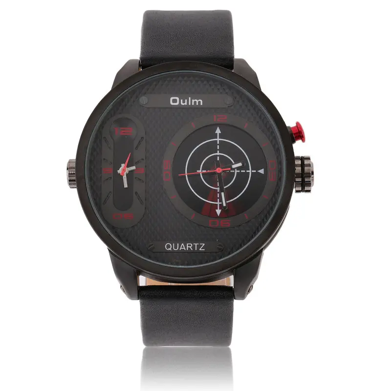 Luxury Unique Different Design Dual Time Big Round Dial Quartz Wristwatch 3