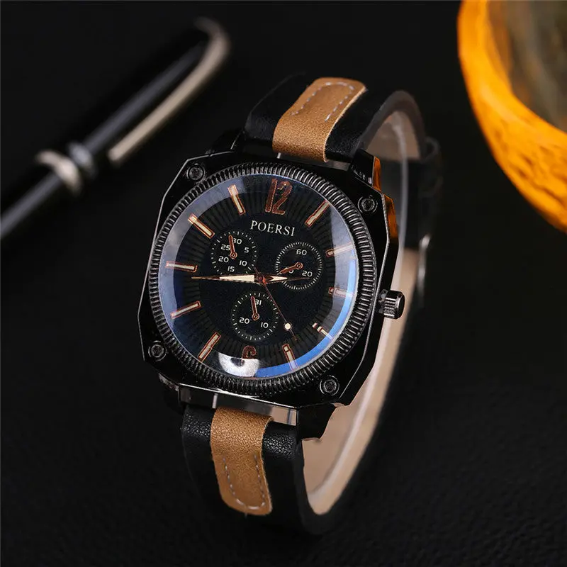 Luxury Watch Men Analog Quartz Faux Leather Sport Wrist Dress Watch Men's Watch Luxury Famous Feida 1