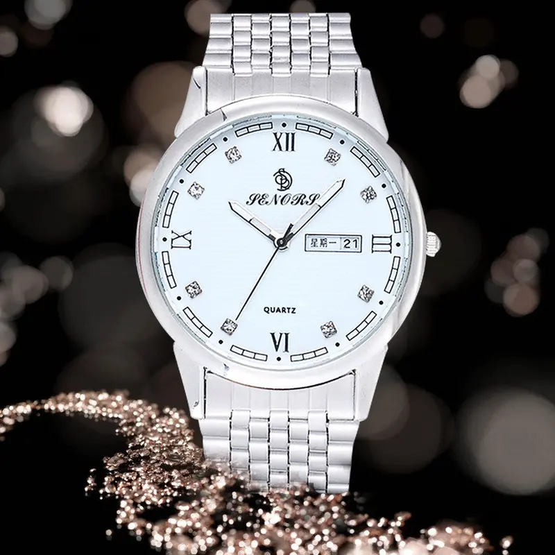 Luxury Watch Men Crystal Silver Stainless Steel Band Quartz Analog Wrist Watch Montre Homme Feida 1
