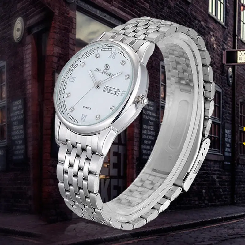 Luxury Watch Men Crystal Silver Stainless Steel Band Quartz Analog Wrist Watch Montre Homme Feida 2
