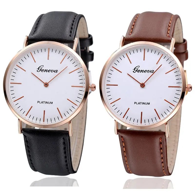 Luxury Watch Men Women Geneva Clocks Neutral Simple Leather Quartz Relojes 1