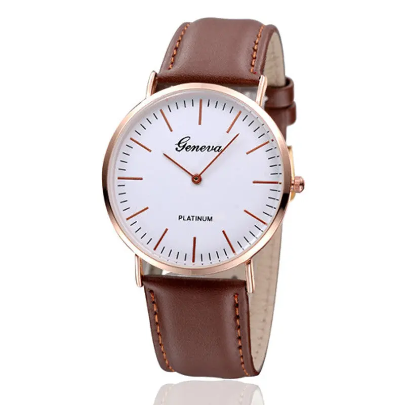 Luxury Watch Men Women Geneva Clocks Neutral Simple Leather Quartz Relojes 2