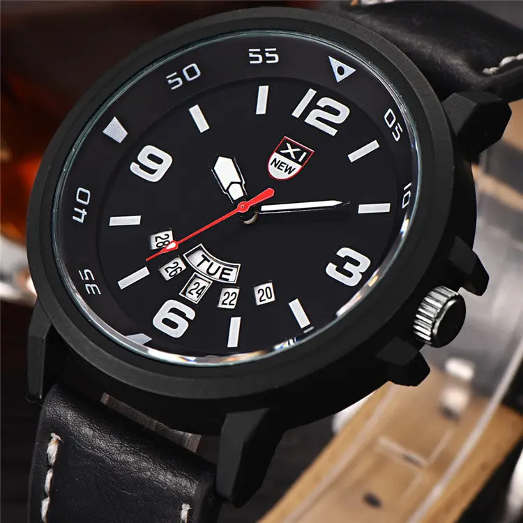 Luxury Watch Men's Leather Band Military Sport Analog Quartz Watch Wrist Watches For Men Feida 1