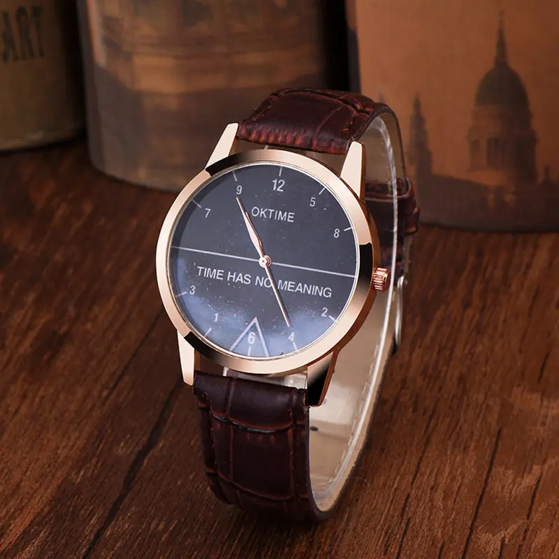 Luxury Watch Oktime Famous Time Has No Meaning Quartz Watch Leather Band Wrist Watch Montre Reloj Relogio Masculino 2