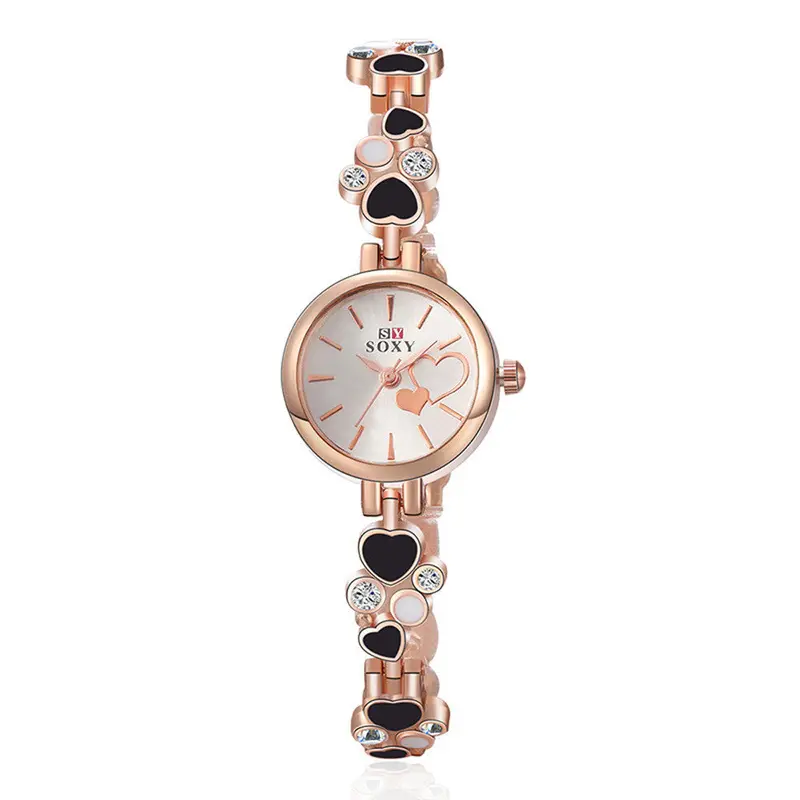 Luxury Watches Quartzwatch Heart Love Band Ladies Bracelet Watches Women Crystal Dress Clock Relojes 1