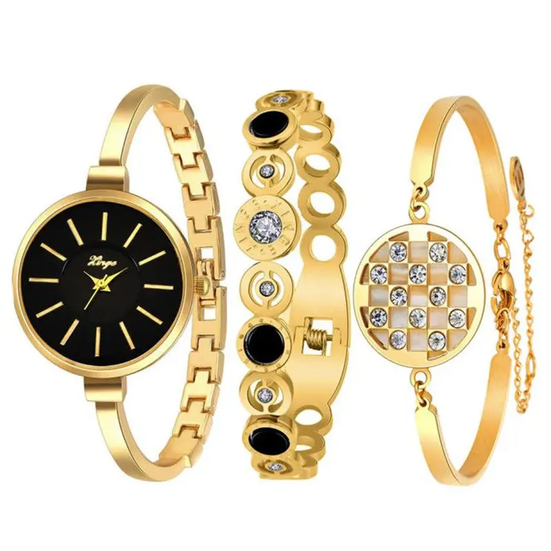 Luxury Women Bracelet Watch Gold Rhinestone Bangle Watch And Bracelet Set Watches Women Watch Feida 1