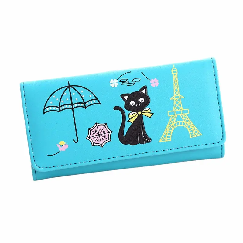 Luxury Women Girl Cat Tower Coin Pu Leather Office Tote Bags Purse Wallet Card Holders Wallets 2