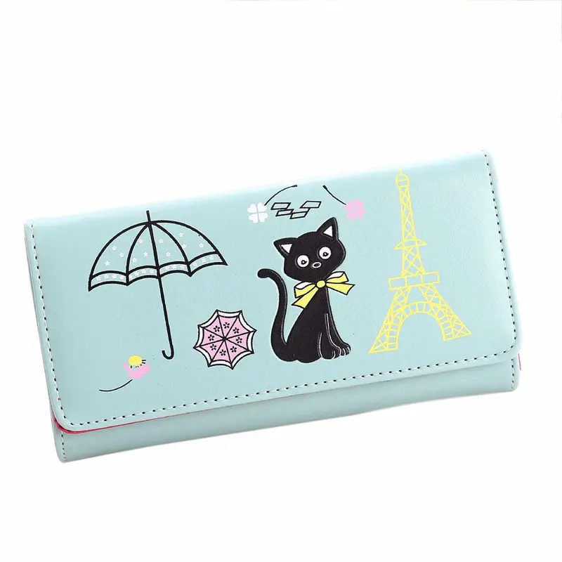 Luxury Women Girl Cat Tower Coin Pu Leather Office Tote Bags Purse Wallet Card Holders Wallets 7