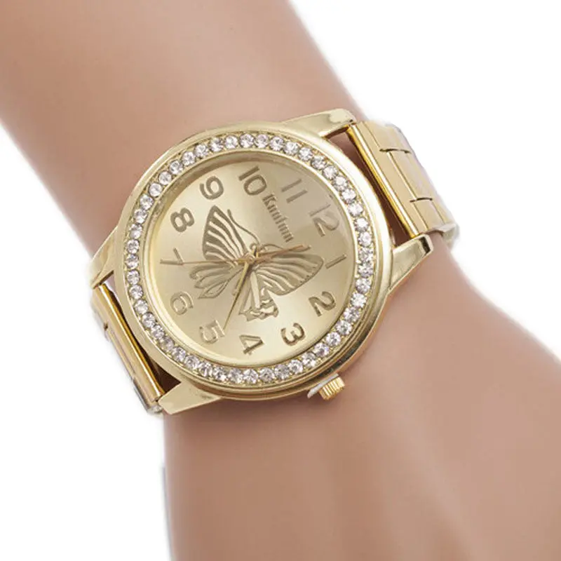 Luxury Women Wathes Butterfly Pattern Sport Quartz Wrist Hour Bracelet Big Dial Gold Watch Relojes Mujer 1