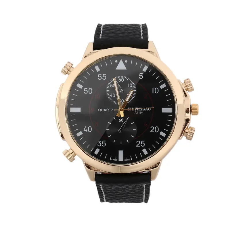 Luxurywatches Large Display Round Dial Soft Leather Clockwaterproof Quartz Wrist Watches For 1