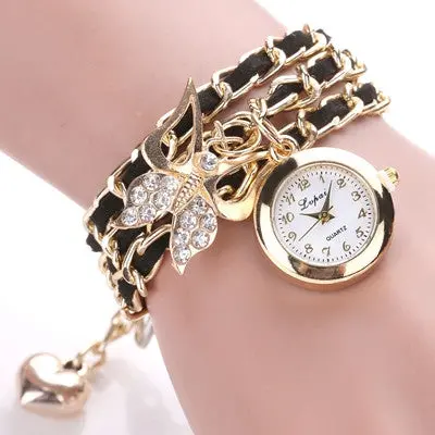 Lvpai Women Bracelet Watch Gold Quartz Watch Wristwatch Women Dress Casual Butterfly Watches Relojes 1
