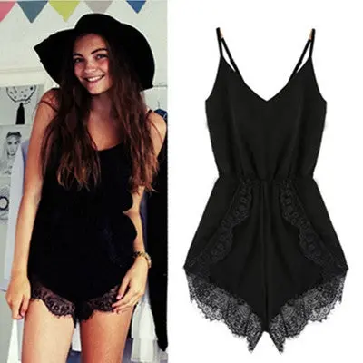 Ly Design Women Strap Sleeveless Lace Chiffon Party Jumpsuit Rompers Playsuit White Black Sexy Combinaison 1