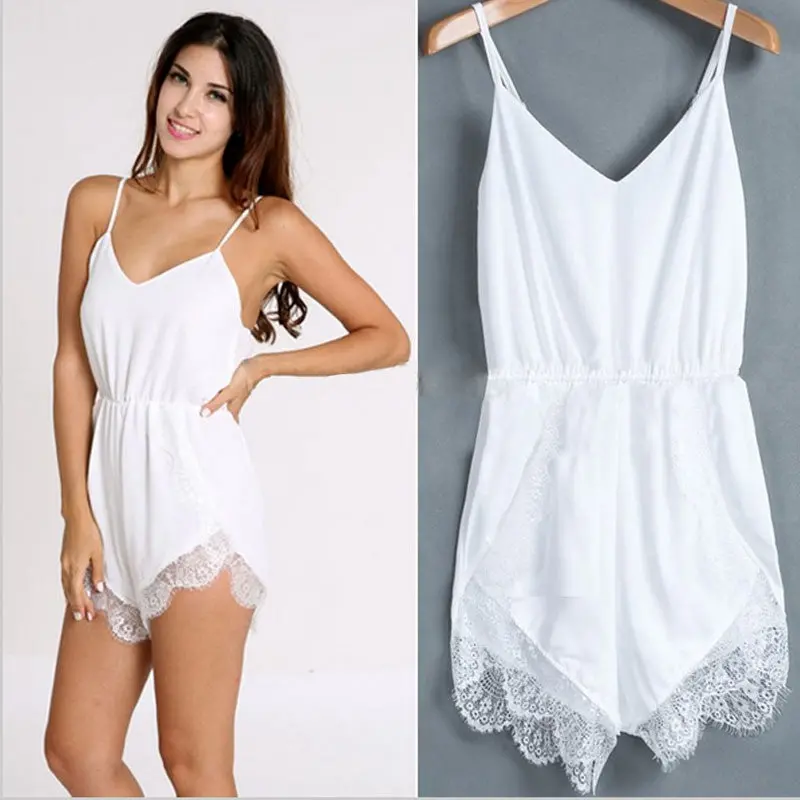 Ly Design Women Strap Sleeveless Lace Chiffon Party Jumpsuit Rompers Playsuit White Black Sexy Combinaison 5