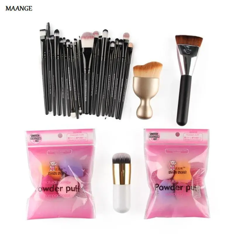 Maange Professional Cosmetics 20Pc Makeup Brushes +8Pc Sponge Puff+ Contour Brush+ Powder Foundation Make Up Brush 2