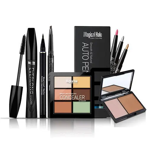 Magicalhalo 6 Pcs Eye Makeup Face Makeup Cosmetics Set Eyeliner Eye Shadow Pen Mascara Eyebrow Concealer Powder 1