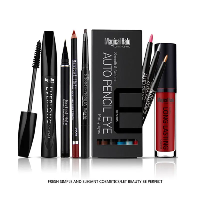 Magicalhalo 6 Pcs Eye Makeup Set Eyeliner Eye Shadow Pen Mascara Lipliner Lipgloss Eyebrow Enhancer Mh604 1