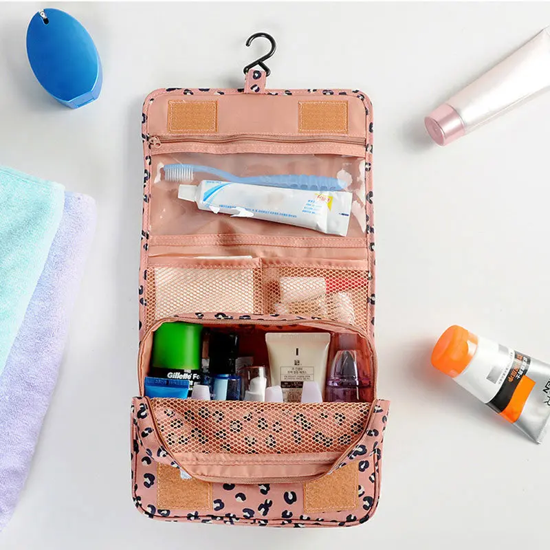 Make Up Cosmetic Bag Case Women Makeup Bag Hanging Toiletries Travel Kit Jewelry Organizer Cosmetic Case Leopard Printed 1